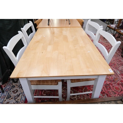 3301 - Painted Pine Kitchen Table & 4 Painted Rush Seat Chairs