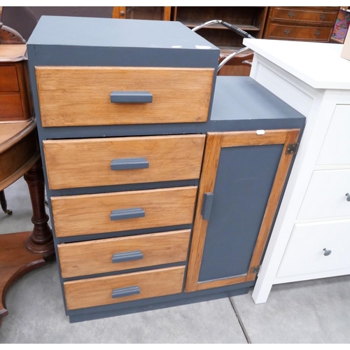 3314 - Painted 5 Drawer Chest With Side Cupboard