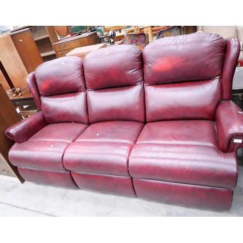 3318 - Oxblood Leather 3 Seater Sofa