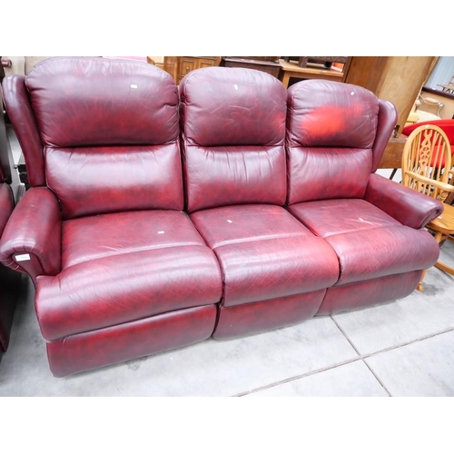 3319 - Oxblood Leather 3 Seater Sofa