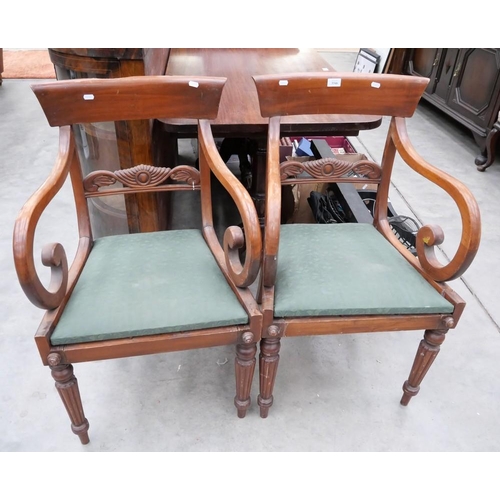 3346 - Pair Of Victorian Mahogany Elbow Chairs