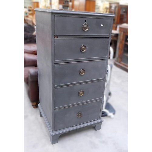 3382 - Grey Painted Slim 5 Drawer Chest