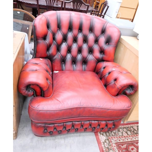 3385 - Oxblood Leather Chesterfield Style Armchair