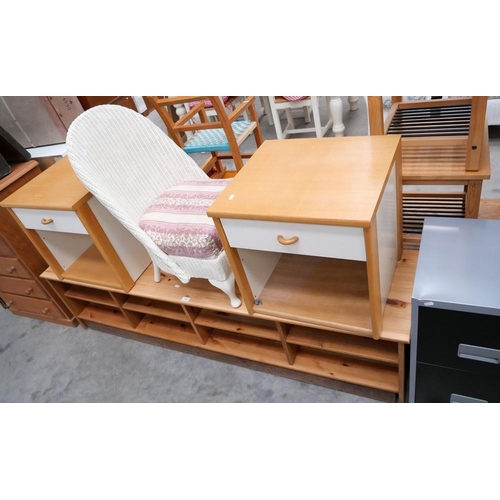 3406 - Pair Of Bedsides, Filing Cabinet, Tv Stand & Rattan Chair