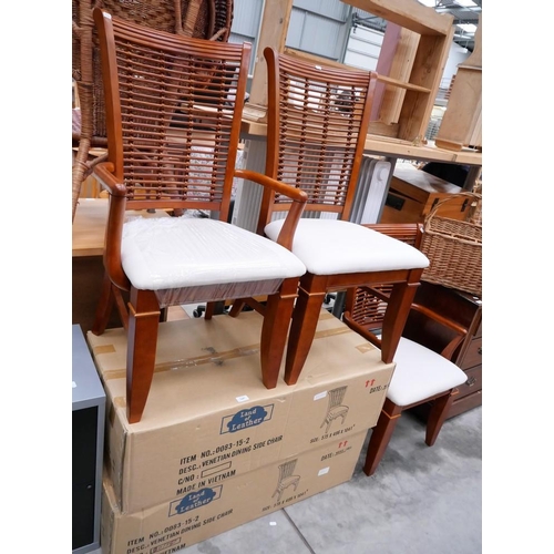 3407 - 4  New Land Of Leather Dining Chairs & Two Matching Carvers