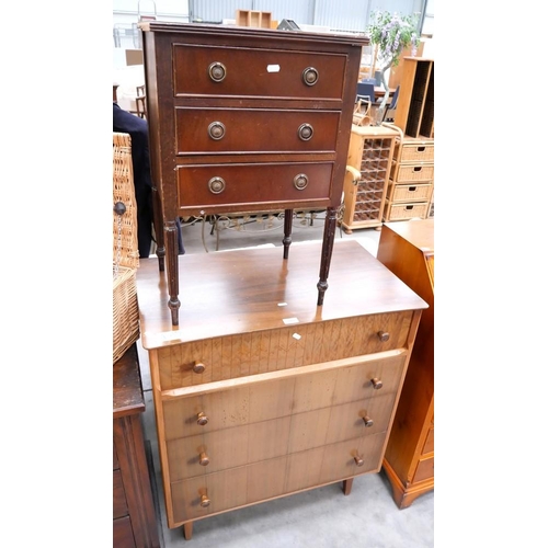 3410 - 4 Drawer 1970's Style Chest & Three Drawer Mahogany Bedside