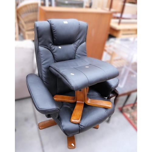 3414 - Black Faux Leather Swivel Chair & Stool