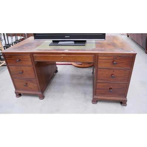 3455 - Whytock & Reid of Edinburgh Twin Pedestal Figured Mahogany Writing Desk, the central long drawer fla... 