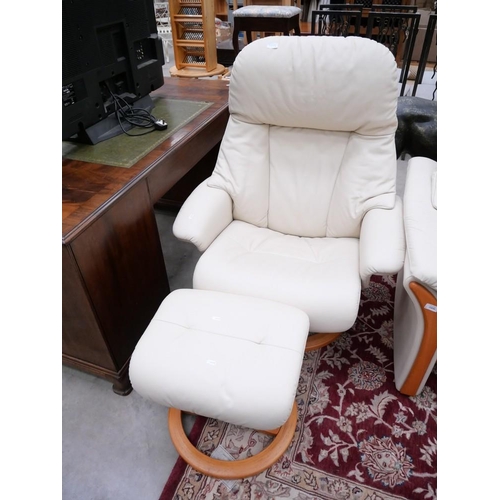 3455A - Cream Leather Swivel Chair & Matching Stool