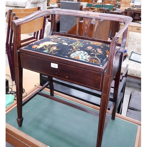 3461 - Edwardian Mahogany Inlaid Piano Stool