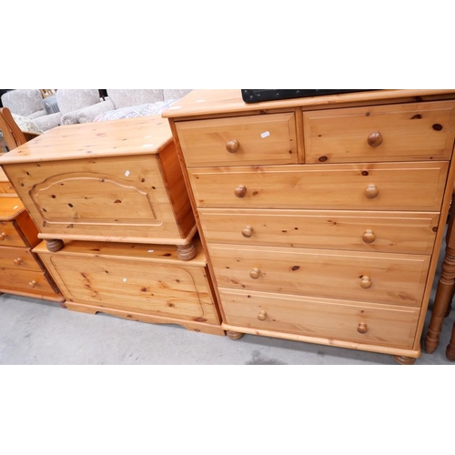 3470 - Pine 2 Over 4 Drawer Chest & 2 Pine Blanket Boxes