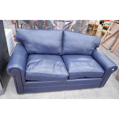 3561 - Blue Leather Overstuffed Bed Settee