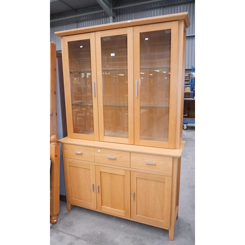 3576 - Light Oak China Cabinet On Sideboard Base