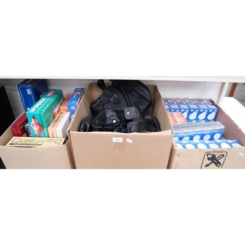 3587 - Three Boxes - Board Games, Lightbulbs, Handbags & Leather Jacket