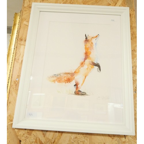 1491 - Framed Watercolour - Red Fox, approx 29 x 39cm.