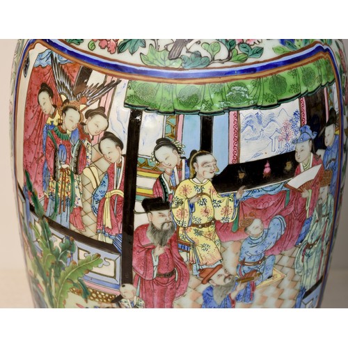 1381 - Large Pair of Antique Chinese Qing Dynasty Vases. Decorated with multiple Panels of figures in palat... 