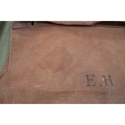 1481 - Early Vintage L Vuitton Paris / London Leather Mounted Canvas Steamer Travel Bag, approx 61cm square... 