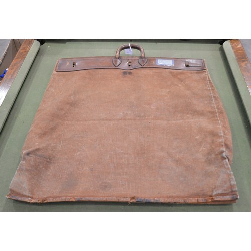 1481 - Early Vintage L Vuitton Paris / London Leather Mounted Canvas Steamer Travel Bag, approx 61cm square... 