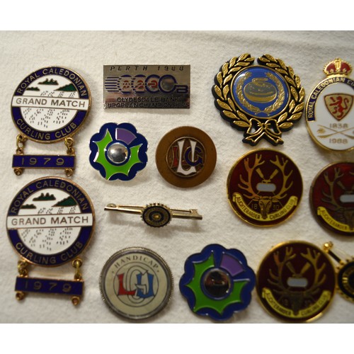 2256 - Box - Curling Medals, Badges, Glass Sweets etc.