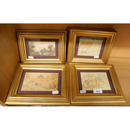 1032 - Set of Four Framed Watercolour Sketches (various artists), approx 25 x 18cm overall.