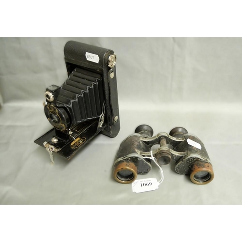 1069 - Kodak Folding Camera & Pair of Vintage Carl Zeiss Binoculars (AF).