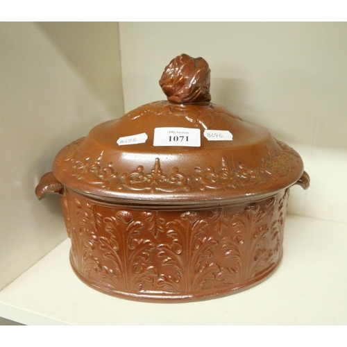 1071 - Antique Glazed Stoneware Tureen & Cover.