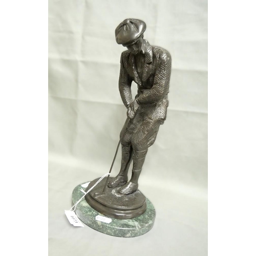 1073 - Bronze Golfing Sculpture on marble base, approx 31cm tall.