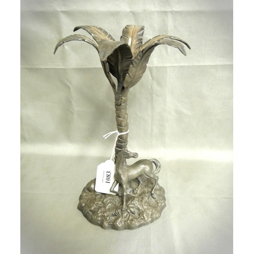 1083 - Cast Metal Palm Tree Stand, approx 23cm tall.