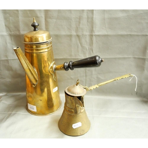 1122 - Eastern Brass Coffee Pot & Larger European Example.