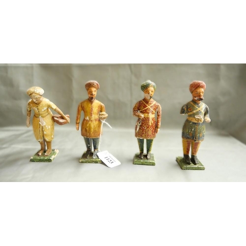 1123 - Four Vintage Handpainted Indian Wood & Plaster Figures, approx 13cm tall.