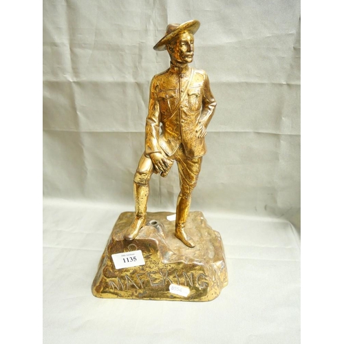 1135 - Early 20th Century Antique Gilt Brass Baden Powell Mafeking Lamp Base approx 32cm tall.