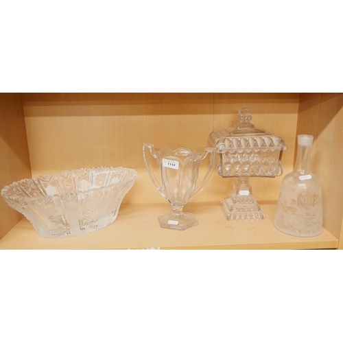 1144 - Assorted Decorative Glassware - Bowl, Vase, Sweet Jar etc.