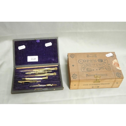 1149 - Cased Drawing Set & Wooden Tobacco Box.