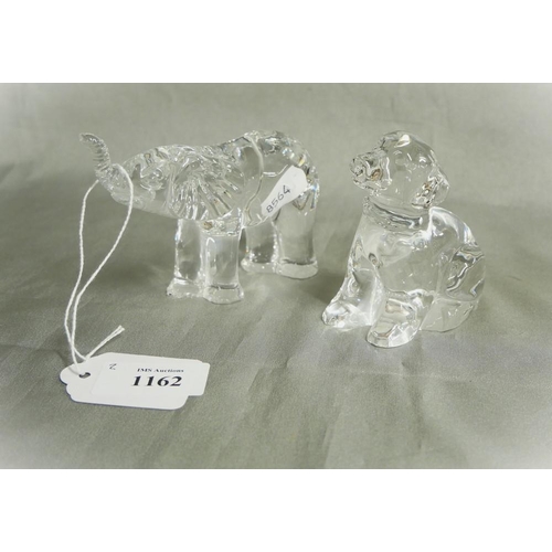 1162 - Two Waterford Crystal Animals - Elephant & Dog.