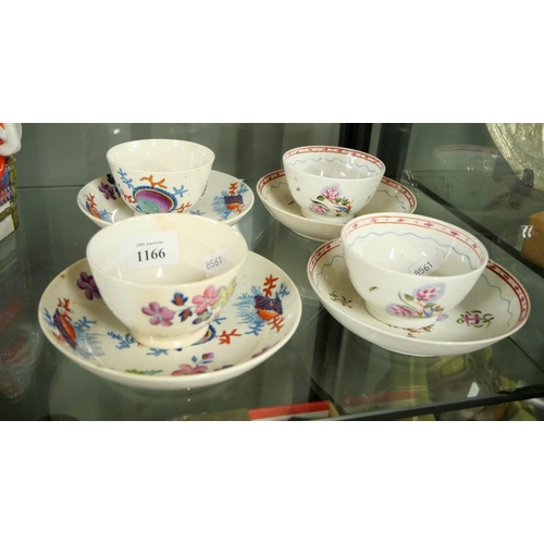 1166 - Four Georgian Antique China Tea Bowls & Saucers.