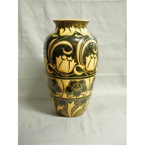 1189 - Rubian Art Ware Vase - Floral Sgraffito Pattern, approx 30cm tall.