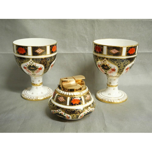 1197 - Pair of Royal Crown Derby Imari Pattern Goblets & Similar Table Lighter.