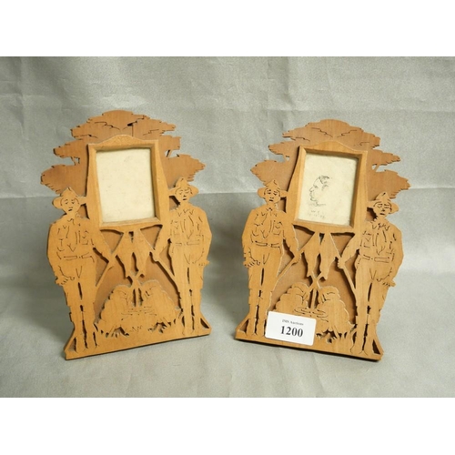 1200 - Pair of Baden Powell / Scouts Fret Cut Photo Frames, dated 1910.