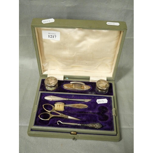 1217 - Vintage Silver Mounted Cased Manicure Set.