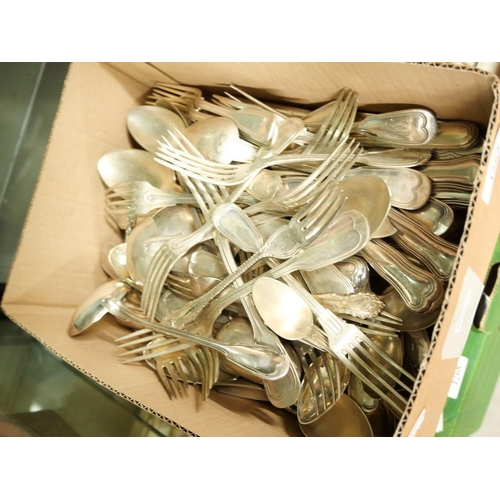 1265 - Large Box of Silverplated Cutlery & Flatware.