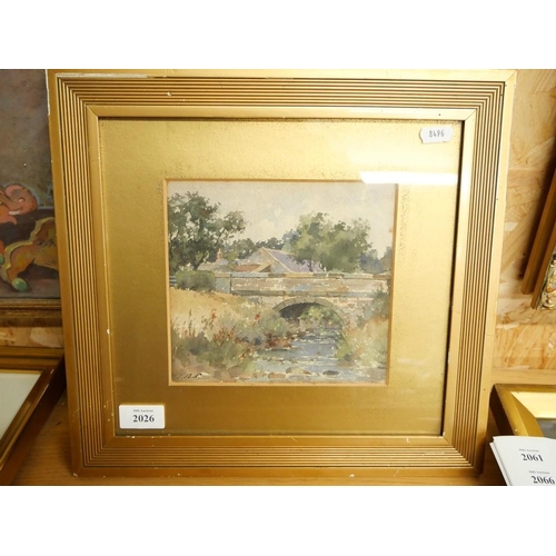 2026 - Framed Watercolour - Stone Bridge Over Stream, Signed IBS, approx 18 x 17cm.