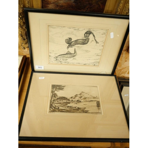 2032 - Two Framed Prints - Otter & Landscape.