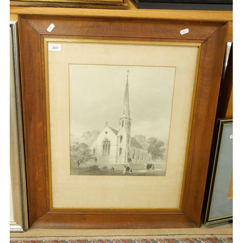 2037 - Victorian Framed Monochrome Watercolour, Kirk House Skelmorlie, approx 33 x 39cm.