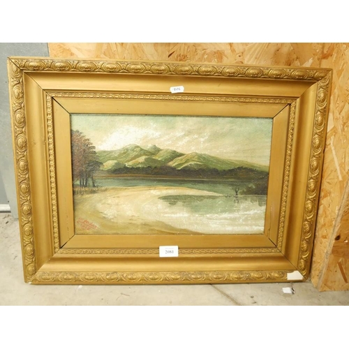 2081 - Victorian Oil Painting - Loch Scene, approx39 x 25cm.