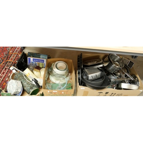 2160 - Three Boxes - Pottery Lamp, Pots, Pans, Mixing Bowls etc