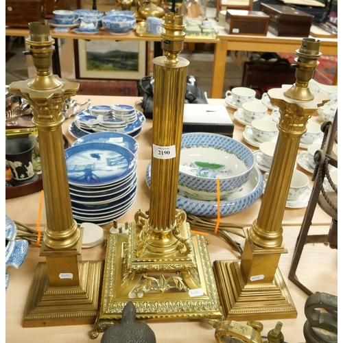 2190 - Pair of Brass Column Table Lamps and Large Brass Table Lamp