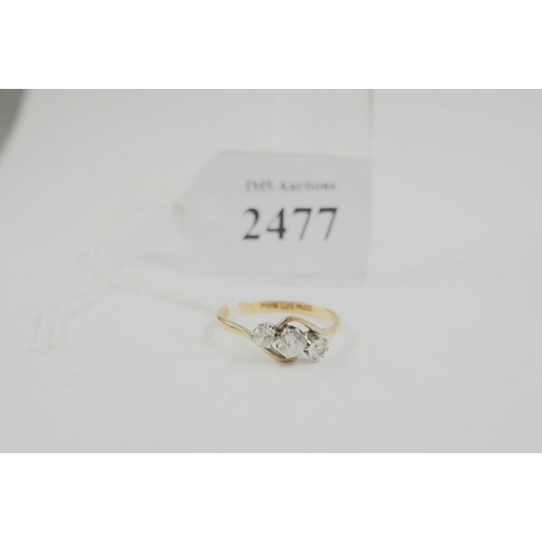 2477 - 18ct Gold Three Stone Dress Ring Size UK N approx 2g