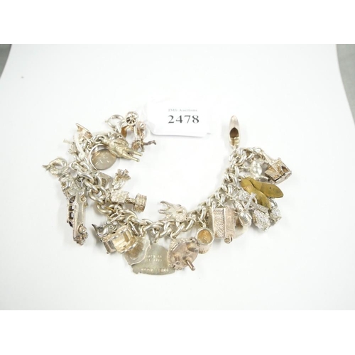 2478 - Heavy Silver Charm Bracelet 108g