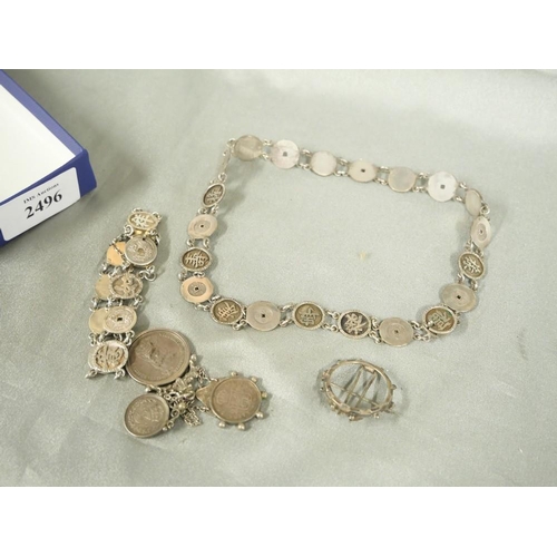 2496 - Victorian Coins Fob, Coin Necklace & Bracelet