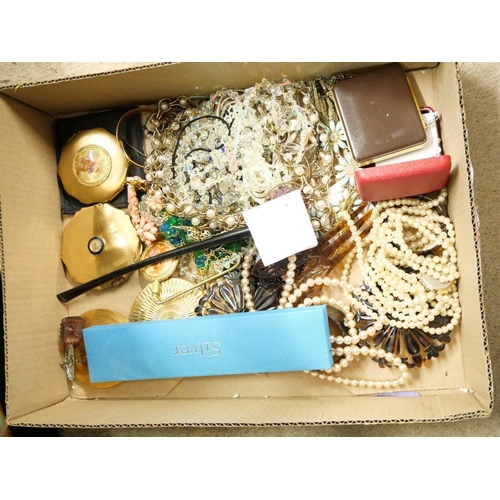 2537 - Box - Assorted Costume Jewellery, Compacts etc.